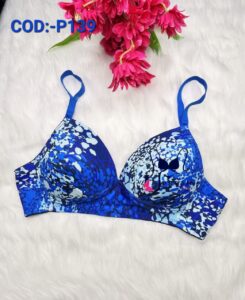 Soft Comfortable Foam Blue And White Print Pad Bra COD:-P139