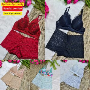 মোট 10 পিস কম্বো অফার 5 পিস ব্রা এর সাথে ম্যাচিং 5 পিস পেন্টি 👙