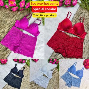 মোট 10 পিস কম্বো অফার 5 পিস ব্রা এর সাথে ম্যাচিং 5 পিস পেন্টি 👙